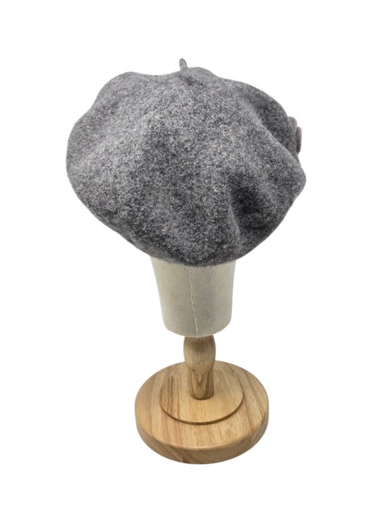 Vintage Felted Wool Beret With Rosette Embellishment One Size Gray main image 7